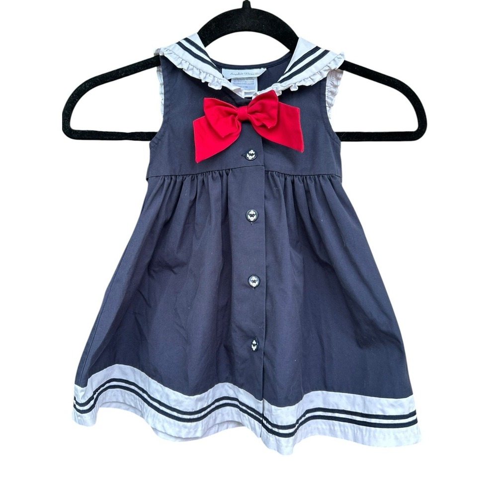 Sophie Rose 2T Navy Sailor Dress Red Bow Nautical Anchor Buttons Toddler Girl